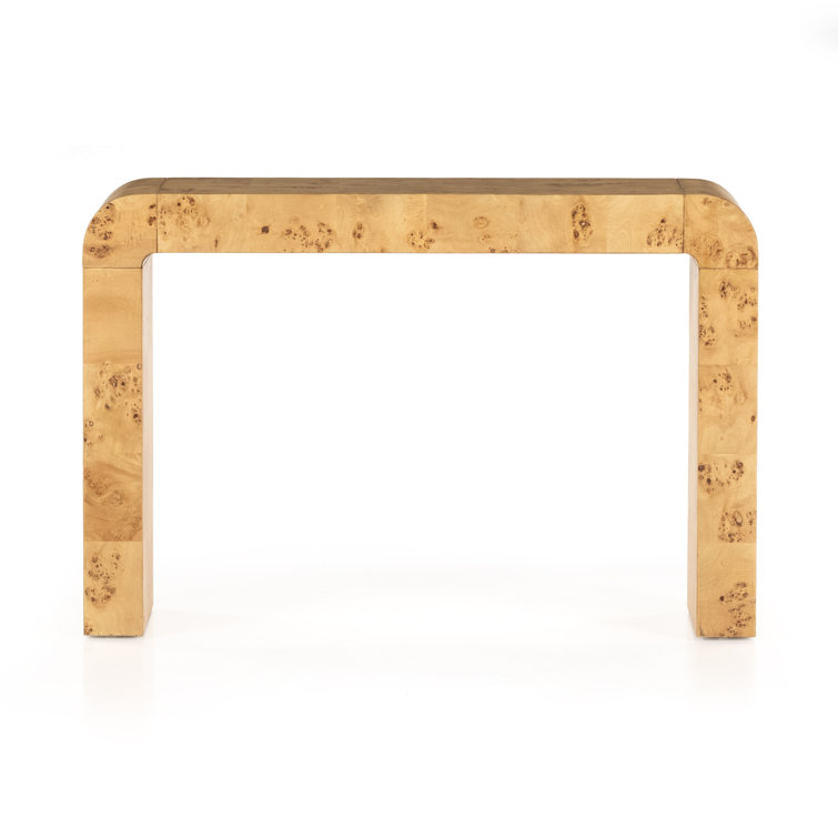 Curved Burl Wood 45" Console Table in Warm Brown Finish
