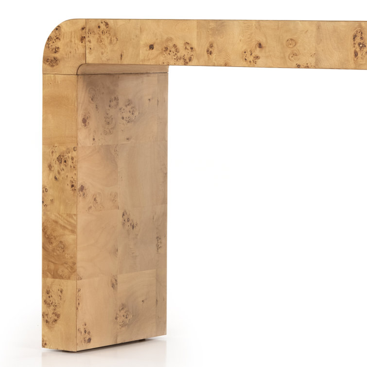 Curved Burl Wood 45" Console Table in Warm Brown Finish