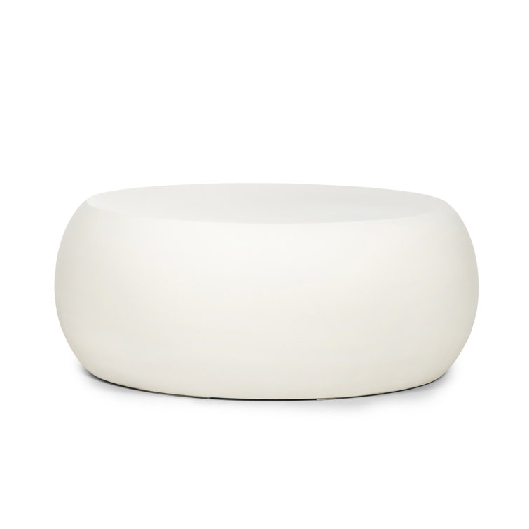 Round Ivory Concrete Outdoor Coffee Table with Storage