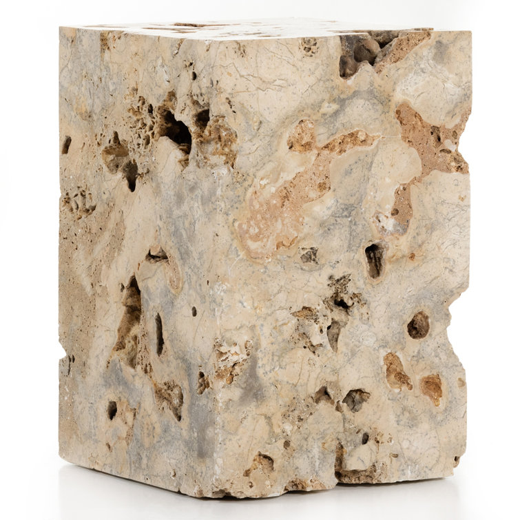 Square Brown and Gray Travertine End Table