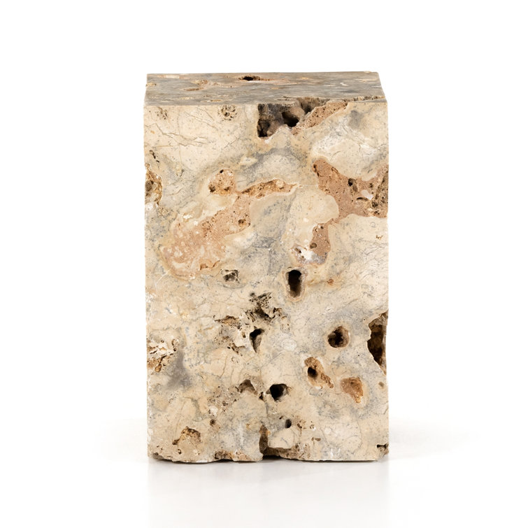 Square Brown and Gray Travertine End Table