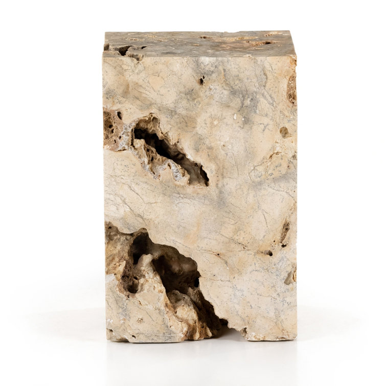 Square Brown and Gray Travertine End Table
