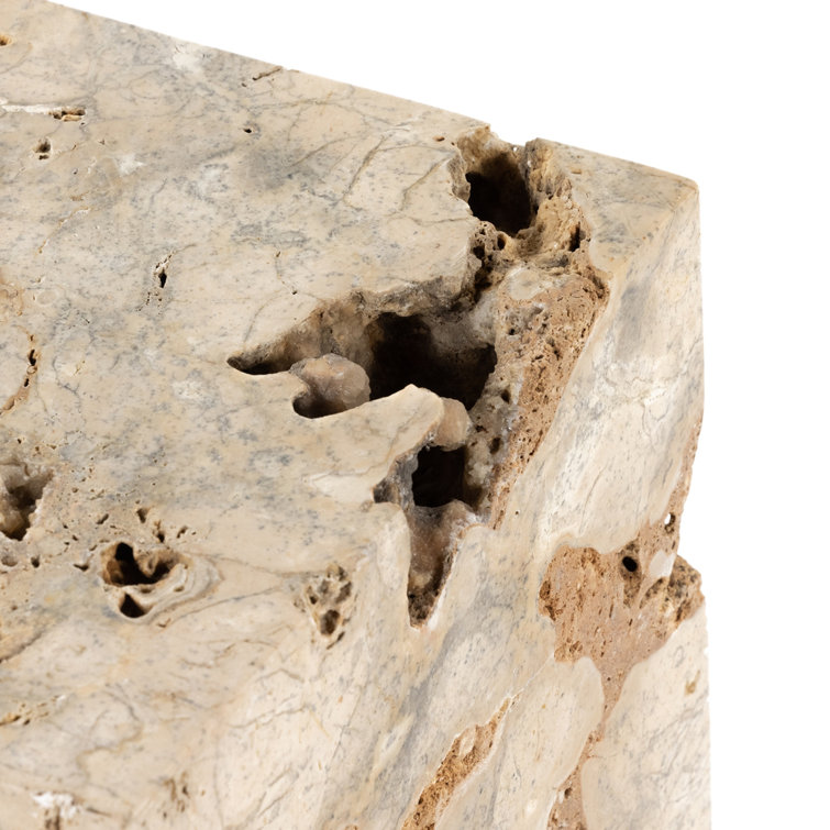 Square Brown and Gray Travertine End Table