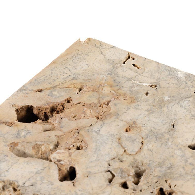 Square Brown and Gray Travertine End Table