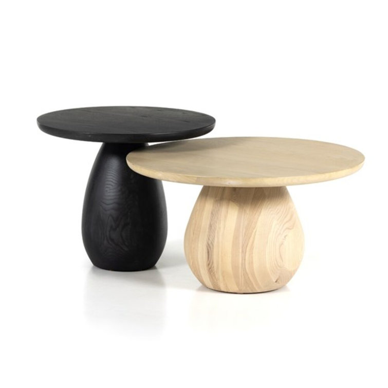 Contemporary Merla 27.5" Round Coffee Table in Natural Brown