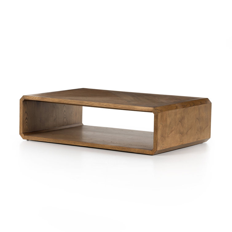 Natural Ash Rectangular Outdoor Wood Coffee Table with Storage