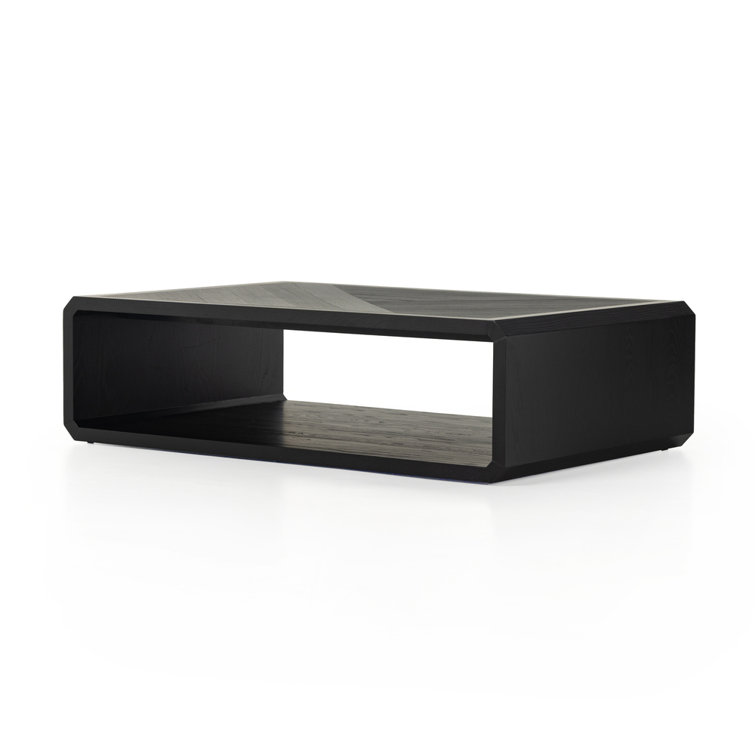 Rectangular Black Ash Wood Outdoor Coffee Table with Storage