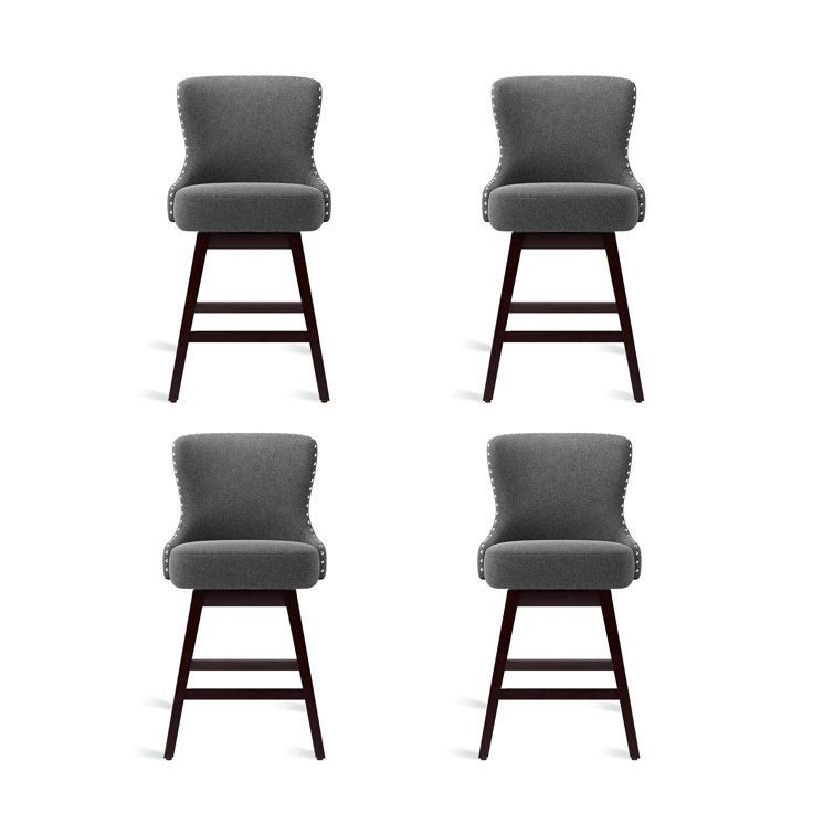 Gray Swivel Upholstered Counter Stool with Wood Frame