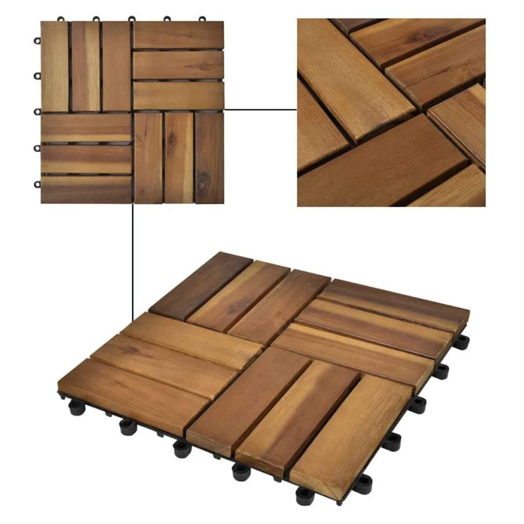 12" x 12" Natural Acacia Wood Interlocking Deck Tile