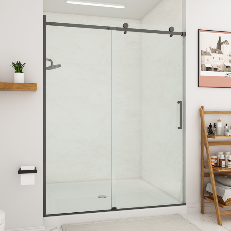 Matte Black Frameless Sliding Shower Door with Clear Tempered Glass