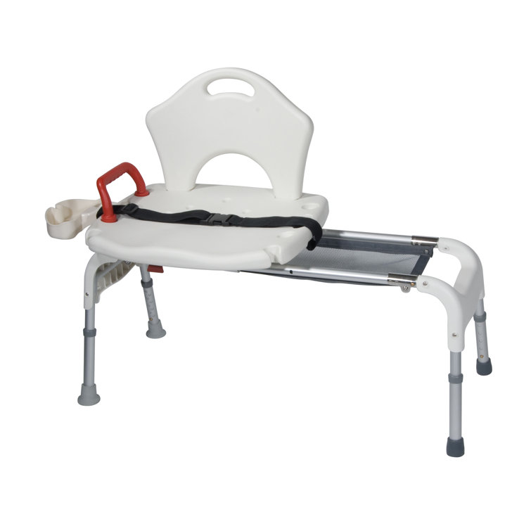 White Folding Universal Sliding Transfer Bench with Safety Features