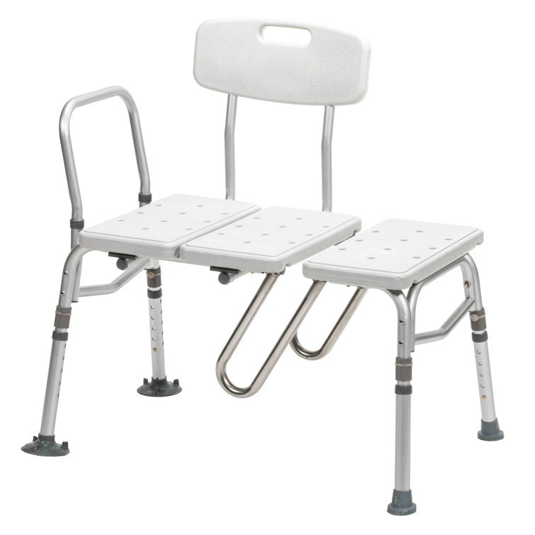 White Plastic and Aluminum Shower Transfer Bench with Curtain Guard