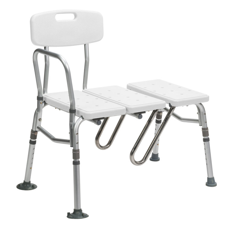 White Plastic and Aluminum Shower Transfer Bench with Curtain Guard