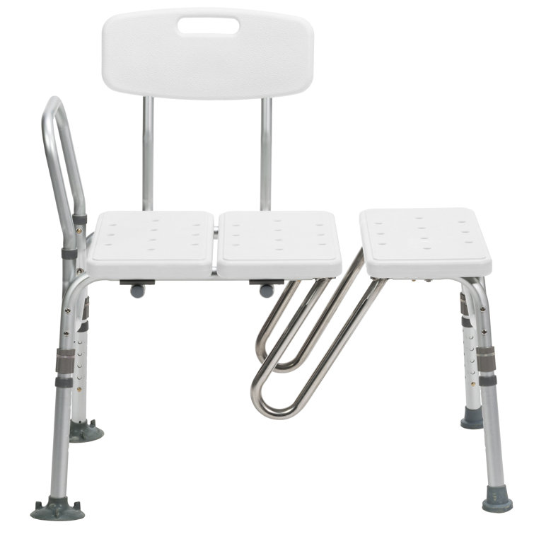 White Plastic and Aluminum Shower Transfer Bench with Curtain Guard