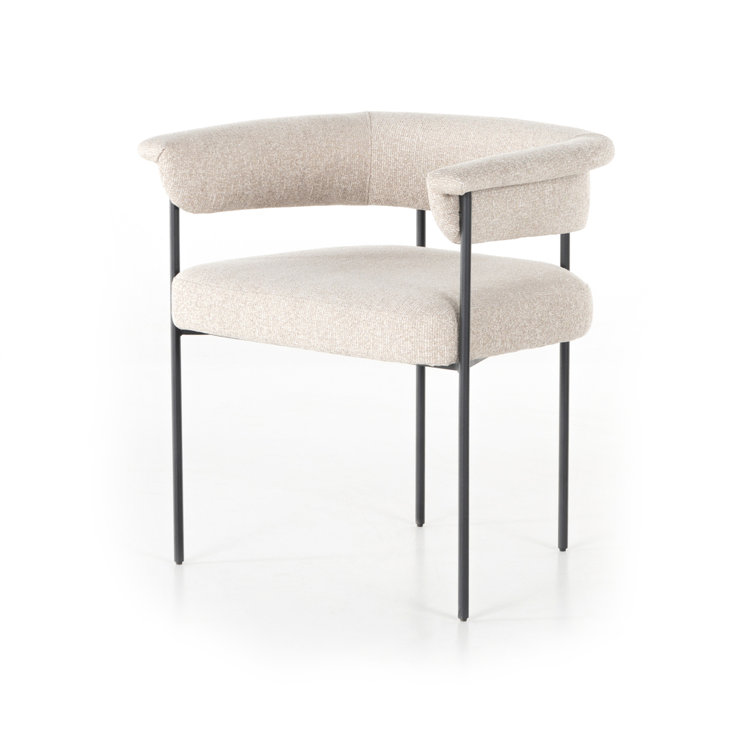 Modern Yoke-Back Light Camel Leather Arm Chair with Black Metal Frame