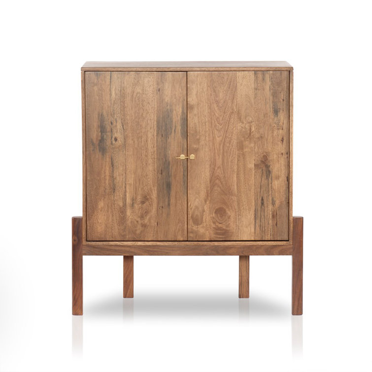 Mid-Century Toasted Acacia and Brass Bar Cabinet