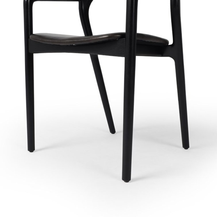 Sonoma Black Genuine Leather and Ash Wood Arm Chair