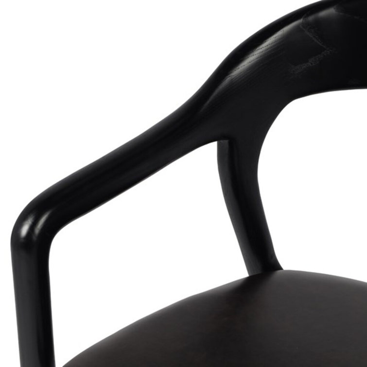 Sonoma Black Genuine Leather and Ash Wood Arm Chair