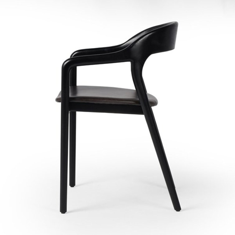 Sonoma Black Genuine Leather and Ash Wood Arm Chair