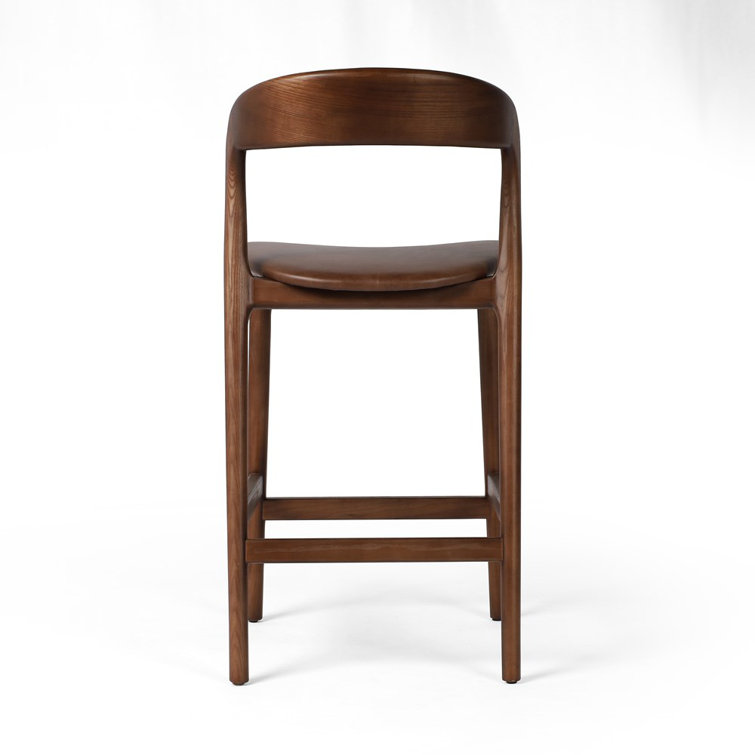 Umber Ash Genuine Leather Counter Stool with Solid Wood Frame