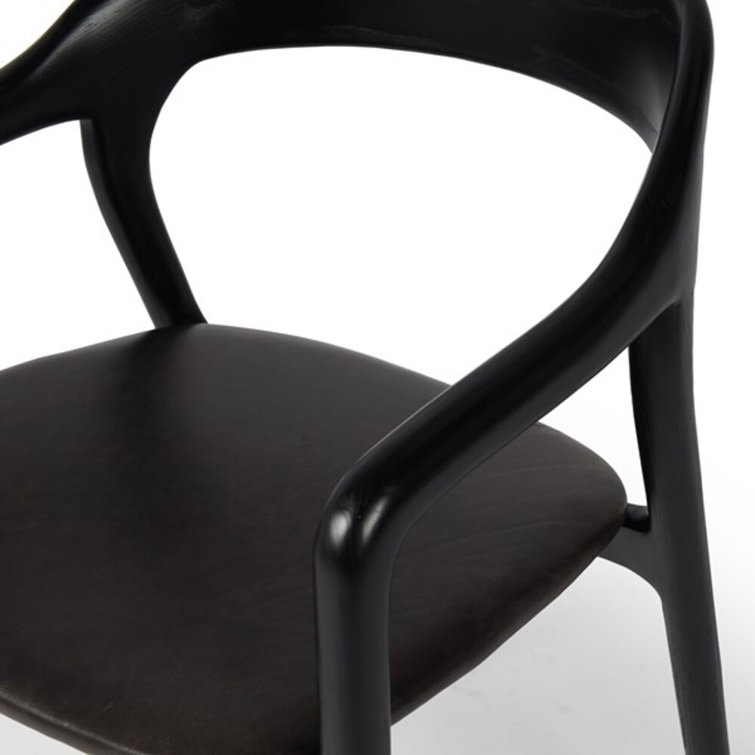 Sonoma Black Genuine Leather and Ash Wood Arm Chair