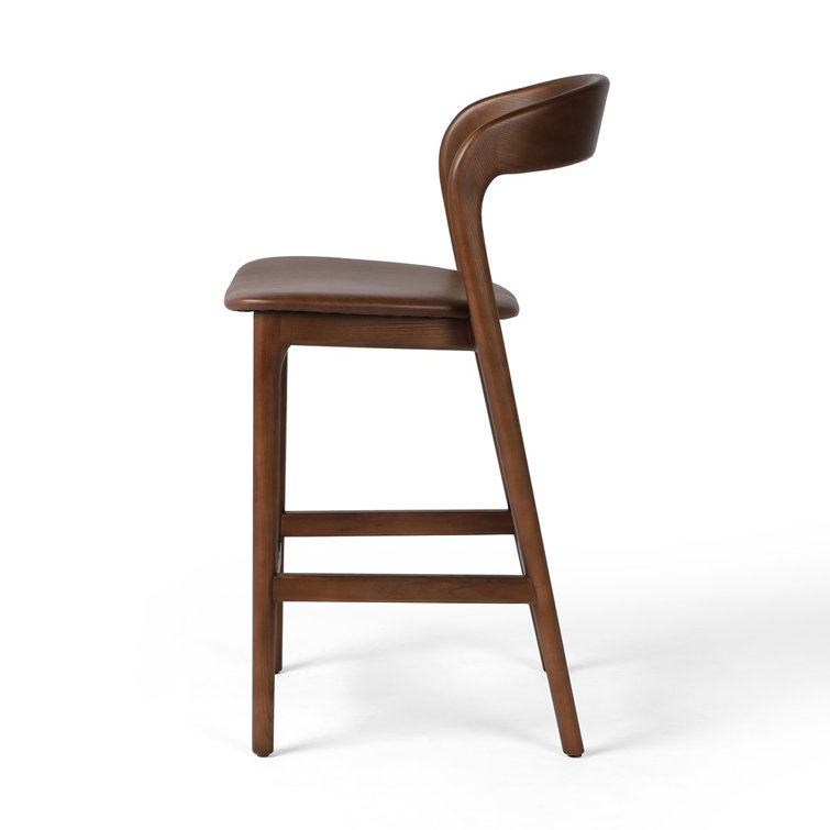 Umber Ash Genuine Leather Counter Stool with Solid Wood Frame