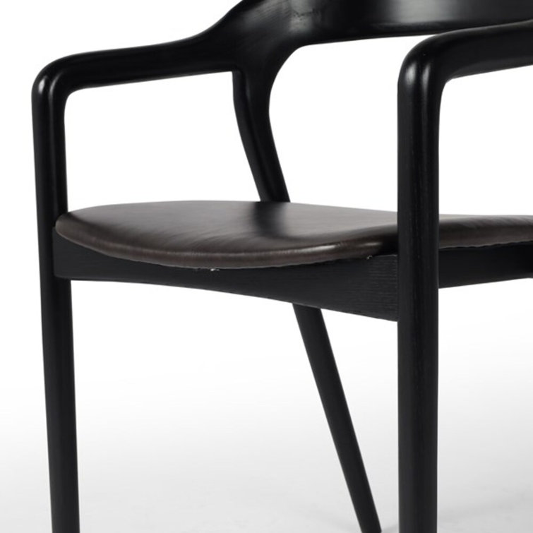 Sonoma Black Genuine Leather and Ash Wood Arm Chair