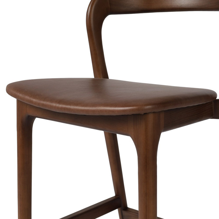 Umber Ash Genuine Leather Counter Stool with Solid Wood Frame