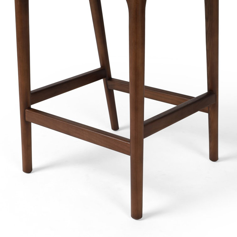 Umber Ash Genuine Leather Counter Stool with Solid Wood Frame