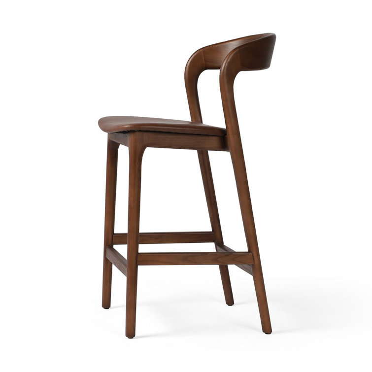 Umber Ash Genuine Leather Counter Stool with Solid Wood Frame