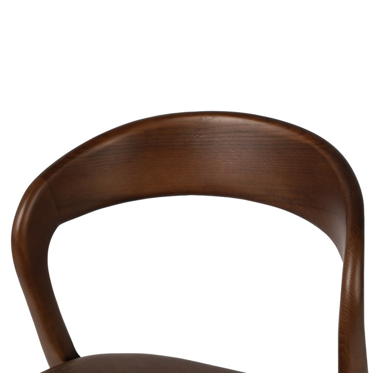 Umber Ash Genuine Leather Counter Stool with Solid Wood Frame