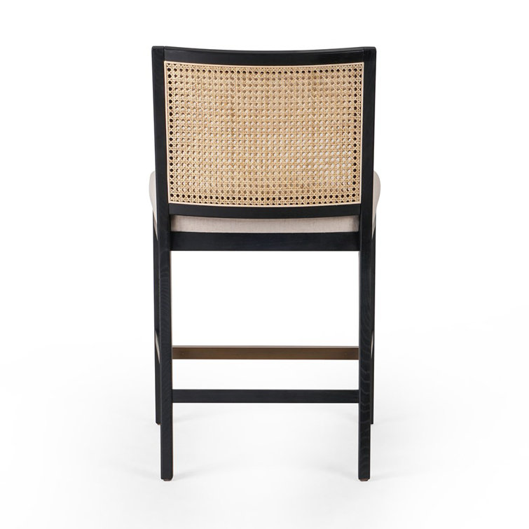 Savile Flax and Brushed Ebony Cane Counter Stool with Brass Kickplate