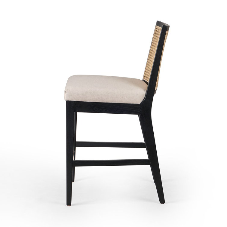Savile Flax and Brushed Ebony Cane Counter Stool with Brass Kickplate