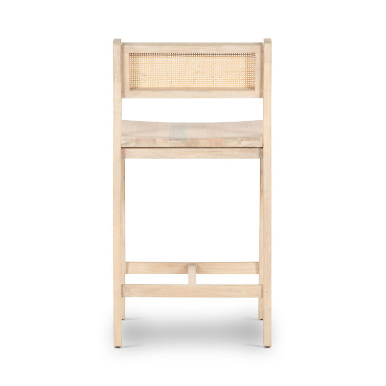 Clarita 19.5" White Wash Mango Wood & Cane Counter Stool