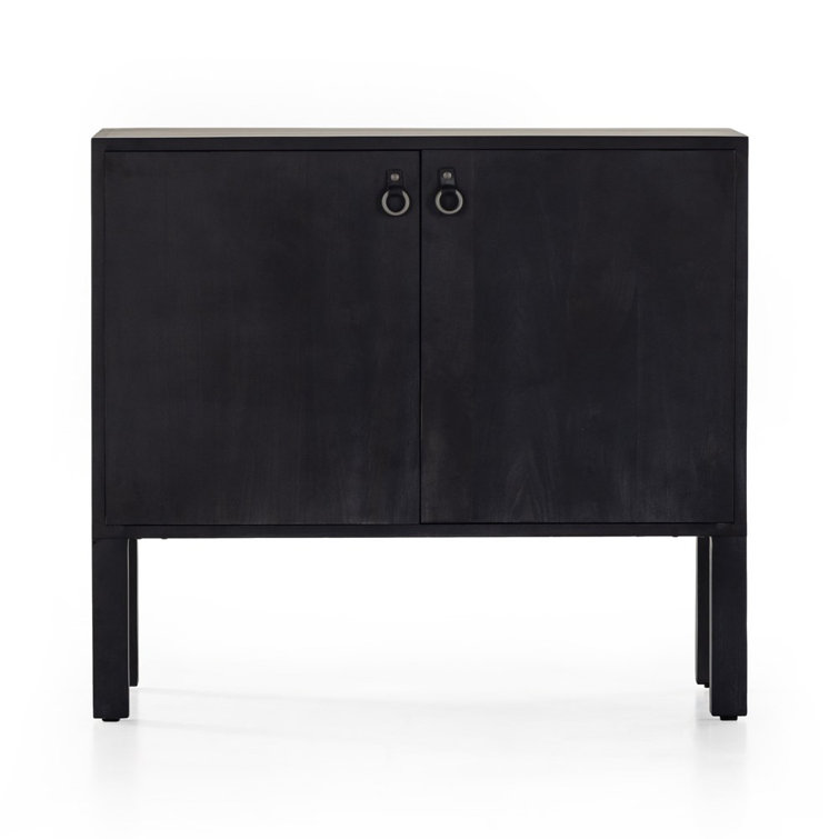 Modern Black Poplar Bar Cabinet with Leather Pulls