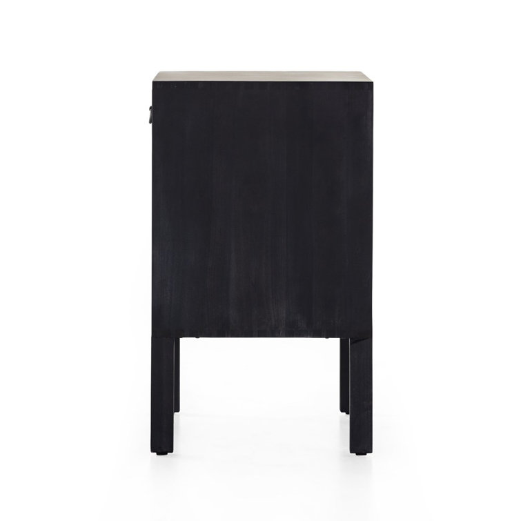 Modern Black Poplar Bar Cabinet with Leather Pulls