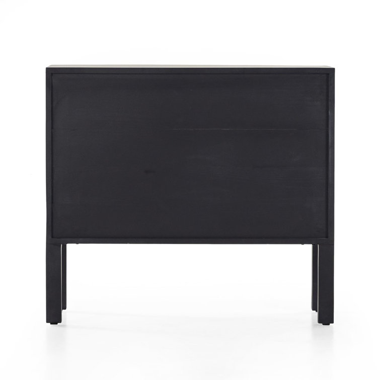 Modern Black Poplar Bar Cabinet with Leather Pulls