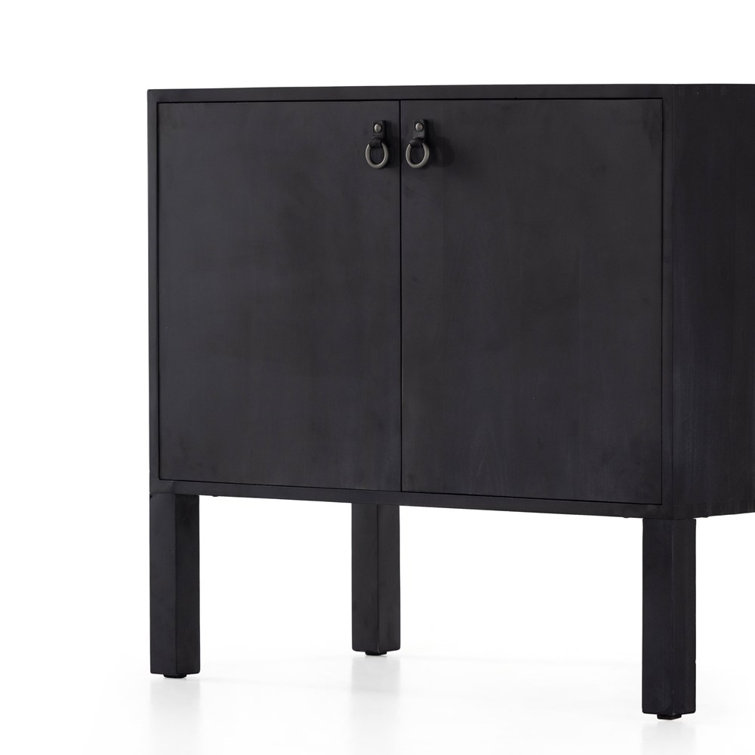 Modern Black Poplar Bar Cabinet with Leather Pulls