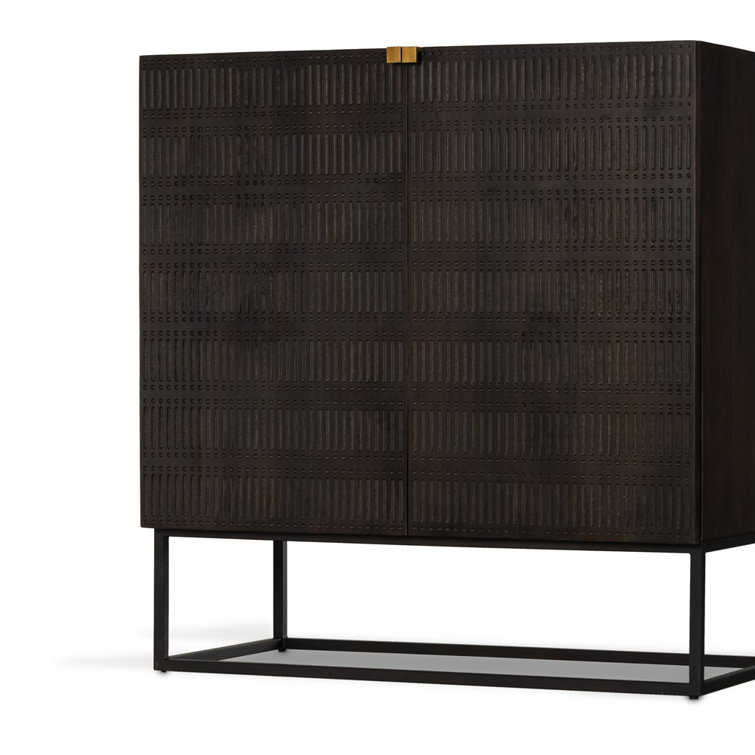 Vintage Brown Solid Wood Bar Cabinet with Iron Knobs