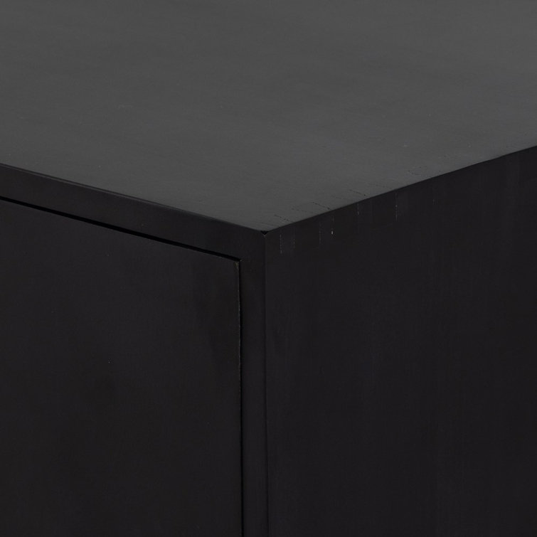Modern Black Poplar Bar Cabinet with Leather Pulls