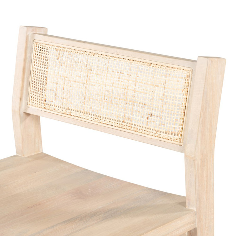 Clarita Contemporary White Wash Mango Wood Bar Stool with Cane Back