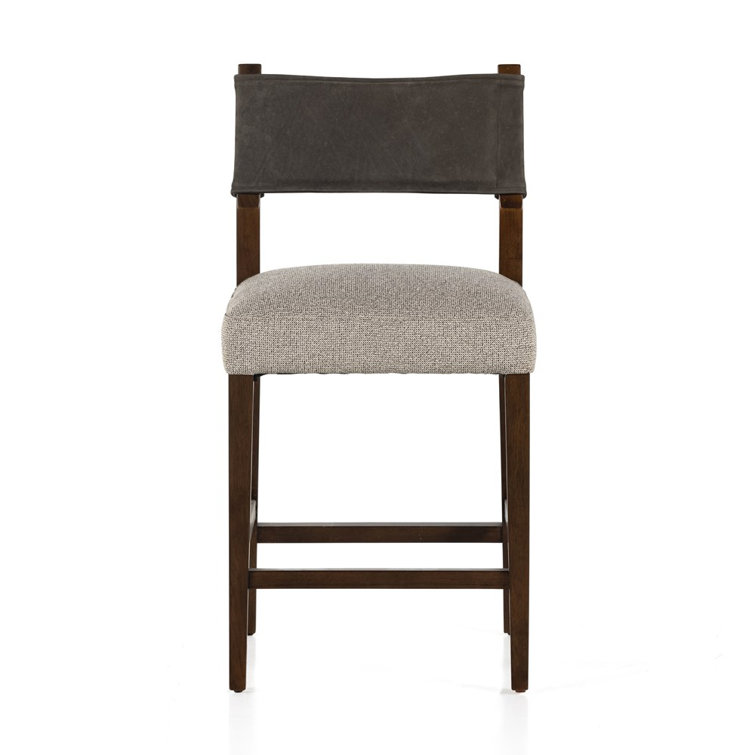 Gray and Dark Brown Leather Upholstered Counter Stool