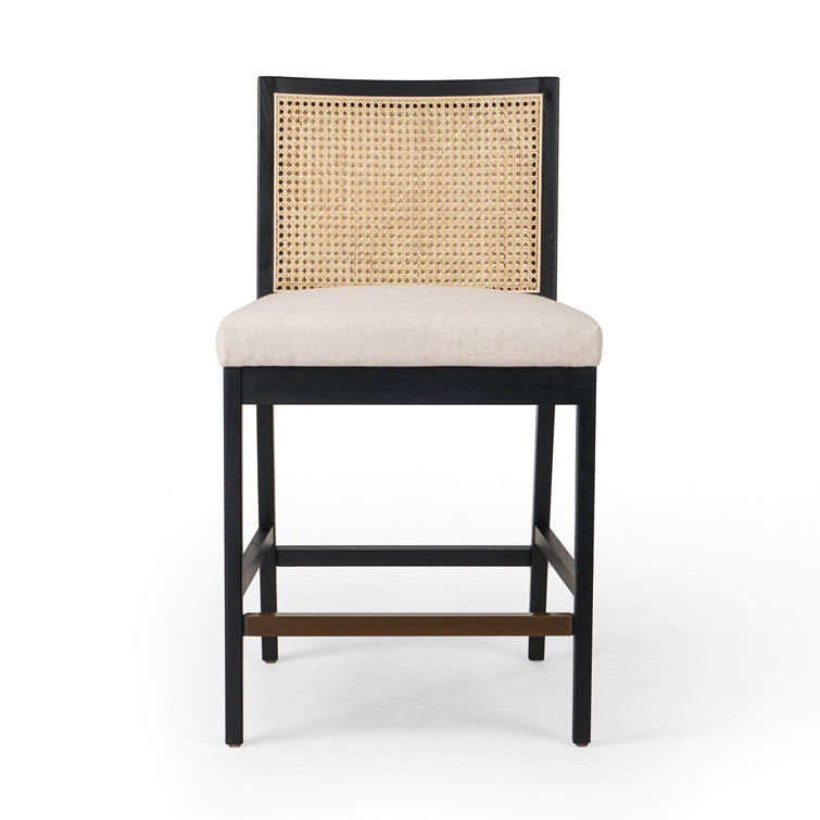 Savile Flax and Brushed Ebony Cane Counter Stool with Brass Kickplate