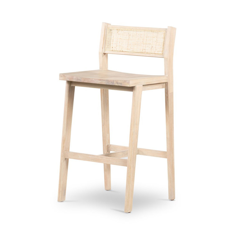 Clarita Contemporary White Wash Mango Wood Bar Stool with Cane Back