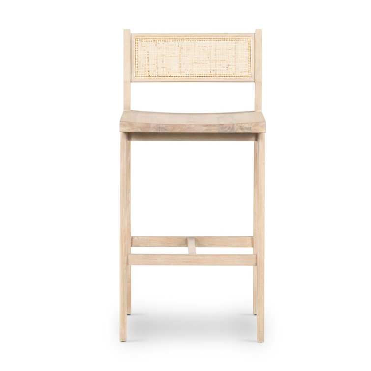 Clarita Contemporary White Wash Mango Wood Bar Stool with Cane Back