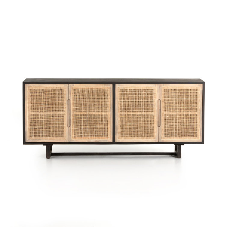 Clarita Mid-Century Modern Black Mango and Cane 72'' Sideboard