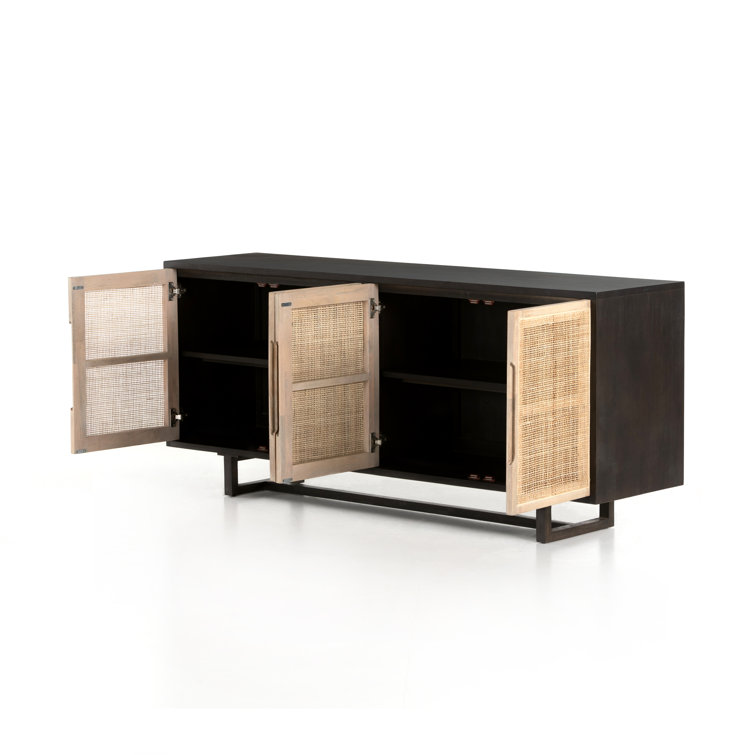 Clarita Mid-Century Modern Black Mango and Cane 72'' Sideboard