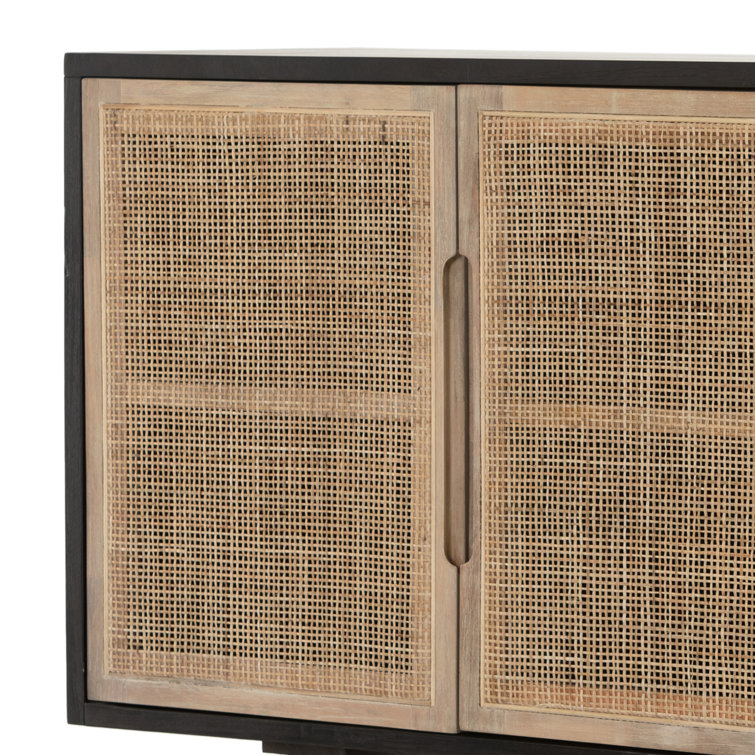Clarita Mid-Century Modern Black Mango and Cane 72'' Sideboard