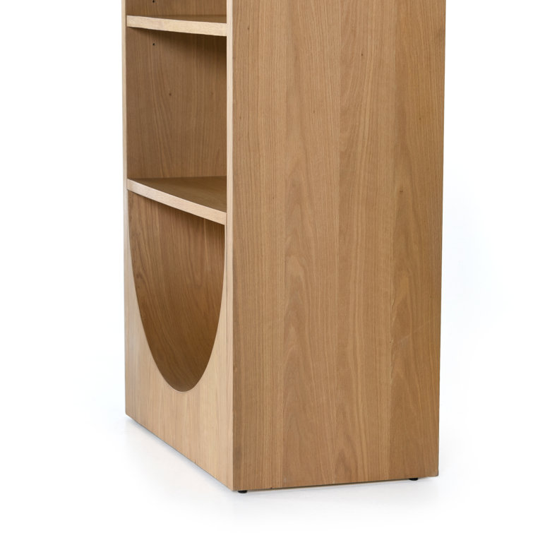Honey Oak Veneer Adjustable Bookcase with Handwoven Cane Paneling