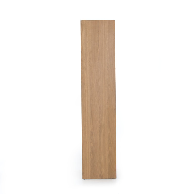 Honey Oak Veneer Adjustable Bookcase with Handwoven Cane Paneling